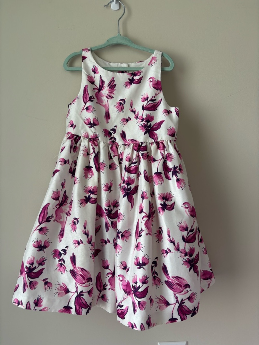 Gymboree White Dress with Pink Floral and Bird Print